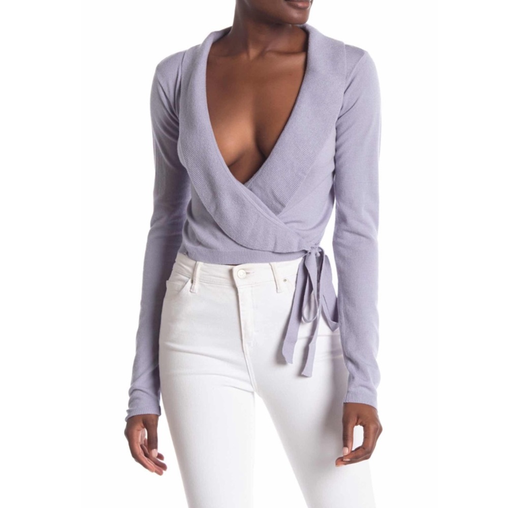 Ruffled Wrap Sweater in Lavender